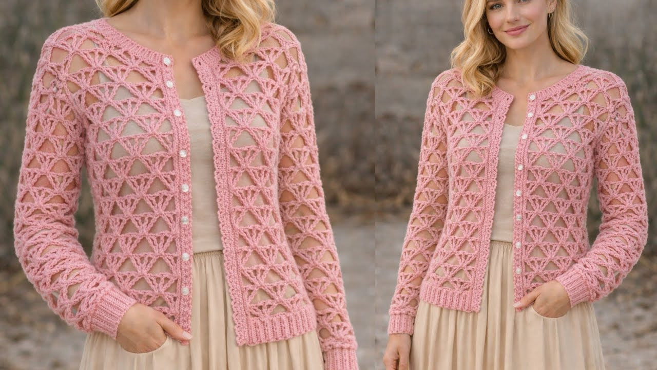 The Elegant Choice: Rose Pink Pointelle Lace Knit Cardigan