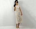 Elegant Ivory Floral Lace Midi Dress – Romantic Occasion Wear