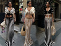 Bohemian Striped Knit Maxi Skirt & Crop Top Co-ord Set